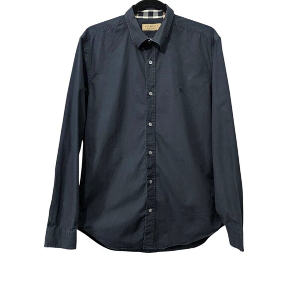 Burberry Monogram Embroidered Button Up Long Sleeve Black Cotton Blend Shirt - Picture 1 of 12